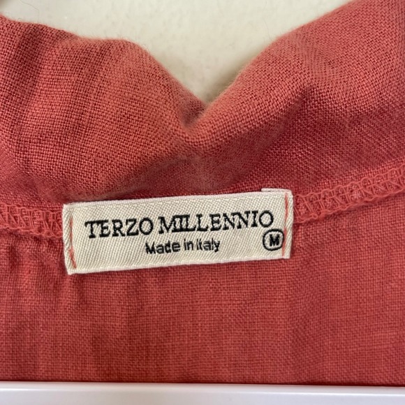 Terzo Millennio Italy Linen Dress M Rust Orange Sleeveless Collared Stretch - Picture 6 of 9